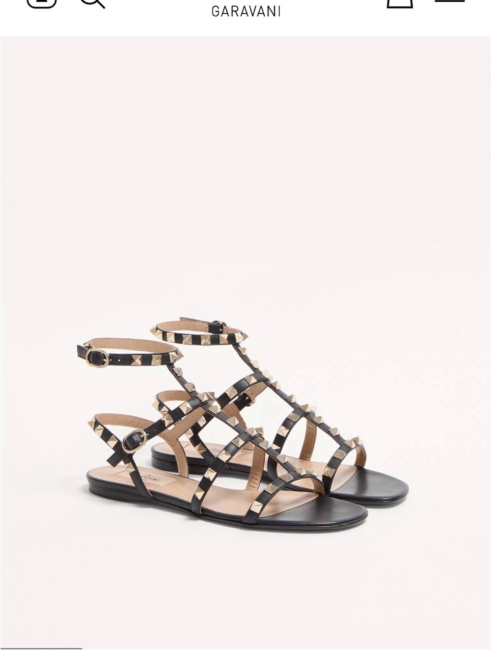 Valentino Garavani Black Leather Rockstud Strappy Sandals Size 39